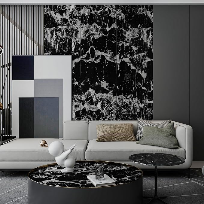 Black Marble Contact Paper 31x157 inch Marble Peel and Stick Wallpaper Kitchen Countertop Waterproof Vinyl Wrap Self Adhesive Removable Granite Wallpaper for Furniture Desk Table Cabinet Cover