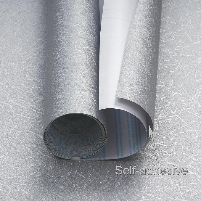 Safiyya 17.3 inch X 393 inch Wallpaper Silver Grey Silk Wallpaper Peel and Stick Textured Wall Paper Silk Removable Solid Color Contact Paper for Walls Vinyl Rolls