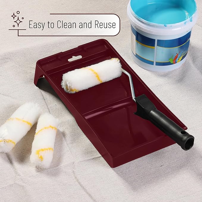 Bates Paint Tray Set - 5pcs, 4-Inch Roller Kit, Small Roller Brush