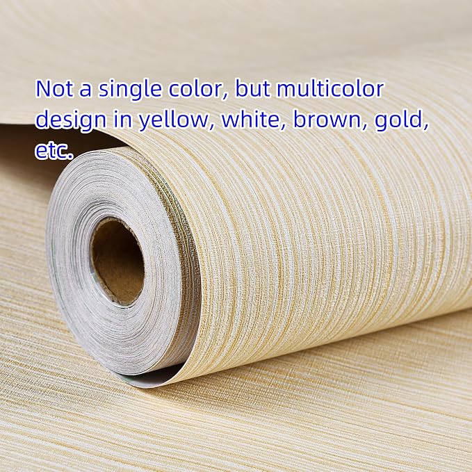 Haimin Grasscloth Wallpaper Textured 24in X 393in Fabric Contact Paper Textured Linen Wall Paper Peel and Stick Self-Adhesive Thick Vinyl Embossed Wallpaper (Yellow)
