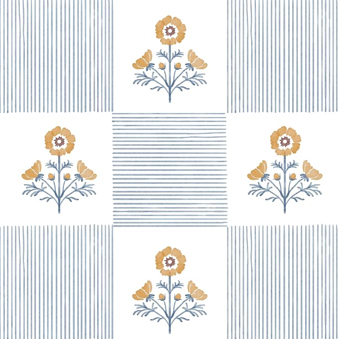 Guvana Blue Floral Peel and Stick Wallpaper Vintage Floral Wallpaper Boho Wall Paper Removable Modern Contact Paper Vinyl Self Adhesive for Bedroom Bathroom Kitchen Livingroom Covering 17.3" x 78.7"