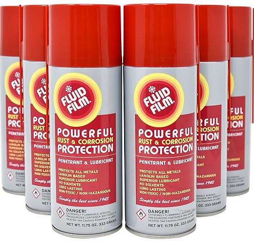 Fluid Film Rust & Corrosion Protection, Metal Surface Penetrant & Lubricant, Marine, Automotive, Industrial, Home, 11.75 Oz Aerosol Spray (Pack of 6)