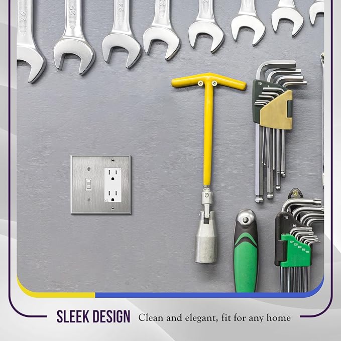 ENERLITES Combination Toggle Light Switch or Decorator Switch Metal Wall Plate, Corrosive Resistant, Size 2-Gang 4.50" x 4.57", 771131, 430 Stainless Steel, UL Listed, Silver