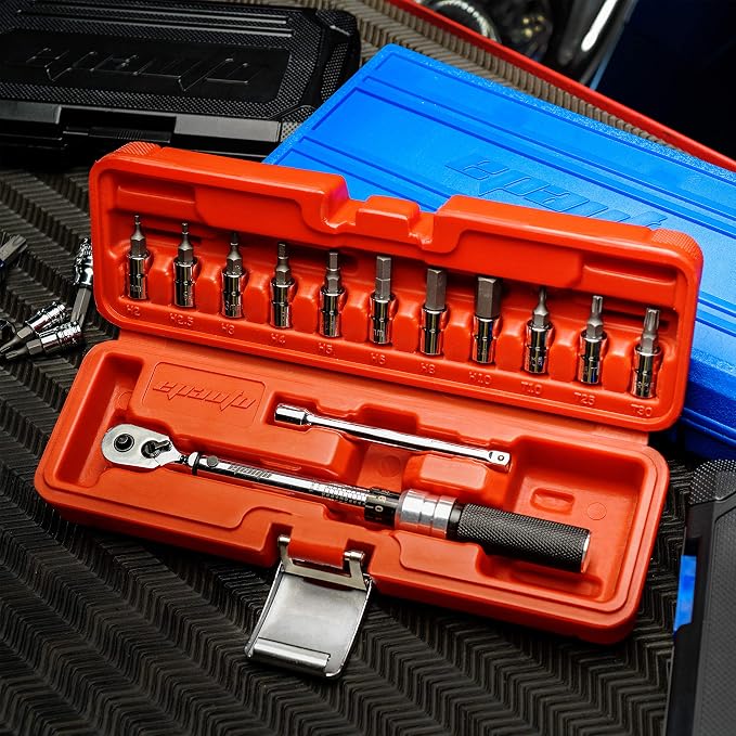 EPAuto Hex/Torx Bit Socket Extension Bar Bicycle Maintenance Kit | Bike Tool 1/4 Inch Drive Click Torque Wrench Set (2 to 20 Nm), Hex/Torx