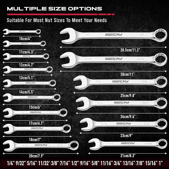 30-Piece Combination Wrench Set - Open End Wrench Set with Organizer Professional 12 Point Wrench Kit Tool for Mechanic Garages Workshops 1/4'' to 1'' & 8-22mm