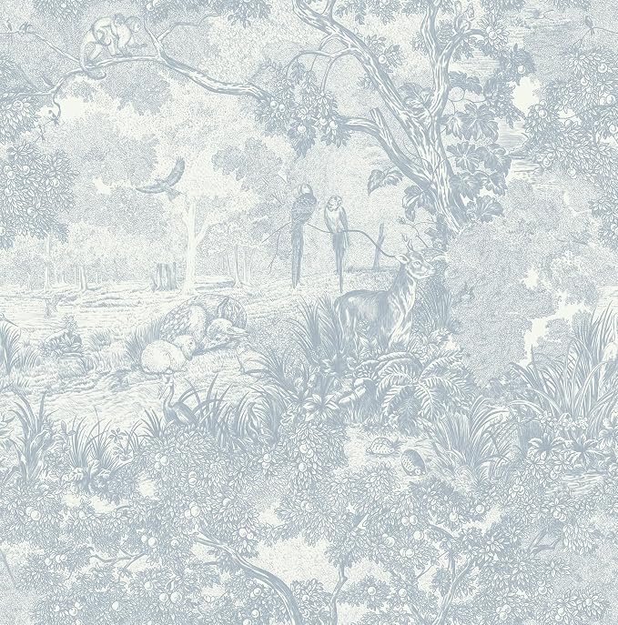 Ismoon Vintage Wallpaper Peel and Stick Blue Neutral Wallpaper 17.3in x16.4ft Forest Animals Contact Paper for Bedroom Thicken Waterproof Self-Adhesive Wall Paper Removable Renter Friendly Vinyl