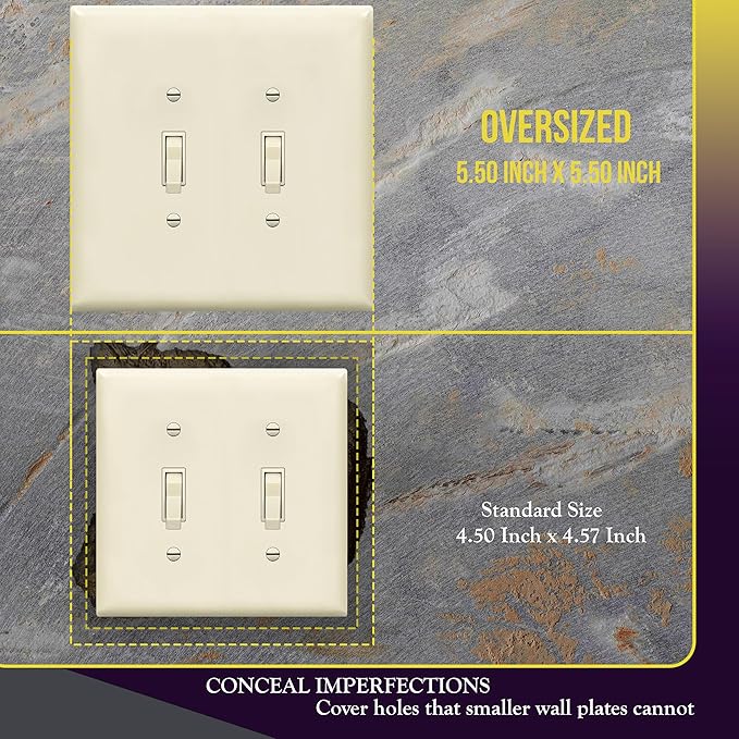 ENERLITES Jumbo Double Toggle Switch Cover, Two Gang Light Switch Wall Plate, Gloss Finish, Oversized 2-Gang 5.5" x 5.5", Unbreakable Polycarbonate Thermoplastic, UL Listed, 8812O-LA, Light Almond