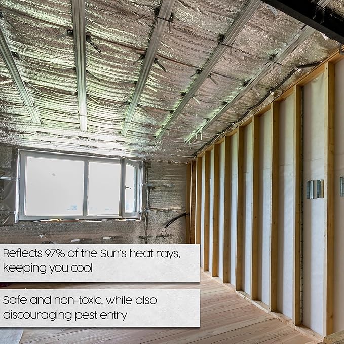 Radiant Barrier, Radiant Barrier Insulation Roll, Attic Insulation, 250'x4' | Houseables 1000 Sq Ft, House Wrap, Reflective Foil, Attic Foil, Double Reflective Heat Shield, Perforated Aluminum, Thermal