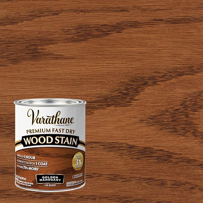 Varathane Premium Fast Dry Wood Stain | 1 Hour Dry Time | 1 Coat Color | Interior Wood Stain | Furniture, Cabinets, Doors, Trim | Quart | Golden Mahogany