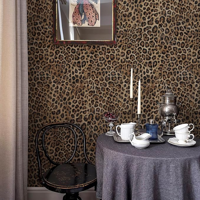 Upgrade Brown Leopard Print Peel and Stick Wallpaper, 17.3" x 400" | Waterproof Removable Self Adhesive Wallpaper, Unique Funky Cheetah Contact Paper for Bedroom, Bathroom, Decor,48.1 sq.
