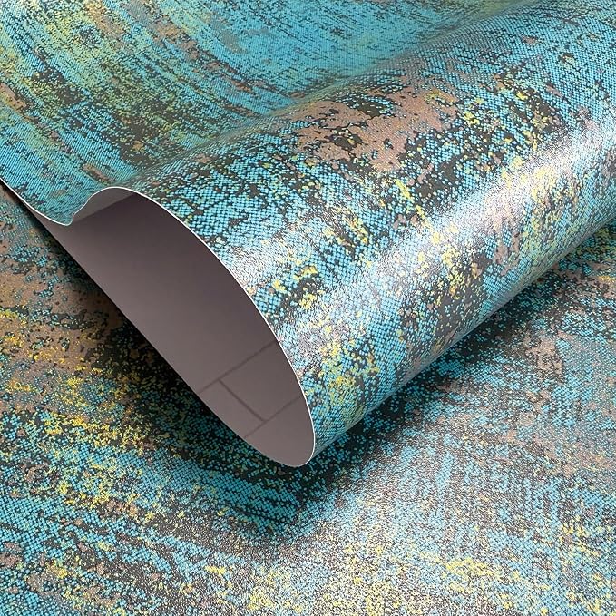 JiffDiff Vintage Metallic Peel and Stick Wallpaper Industrial Metallic Concrete Wall Paper Modern Stick on Wallpaper Self Adhesive Contact Paper(17.3" x 400" Blue Gold)
