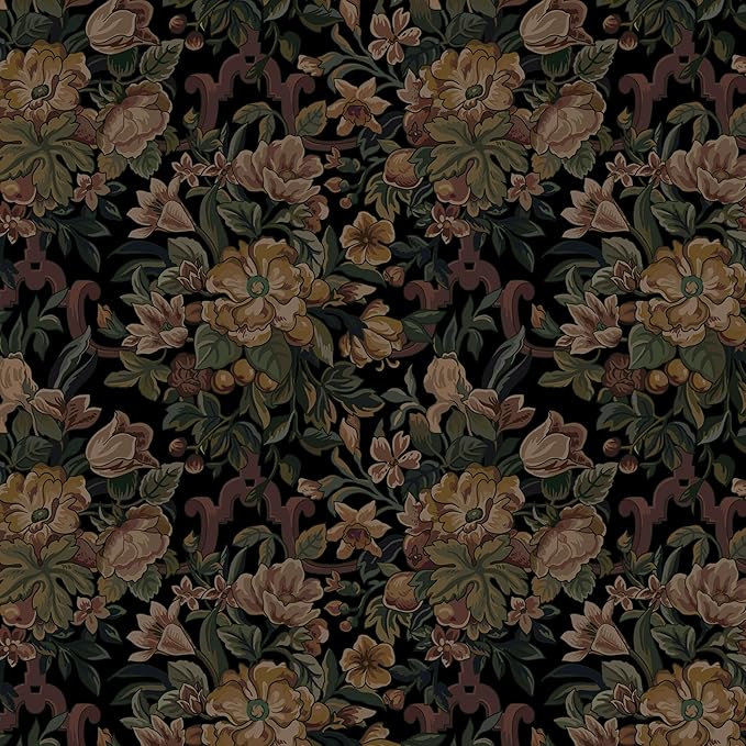 Dimoon Vintage Wallpaper Peel and Stick Archival Dark Green Floral Wallpaper 17.3"x393"Flower Leaf Retro Contact Paper for Bedroom Thicken Waterproof Self Adhesive Wall Paper Removable Vinyl Roll