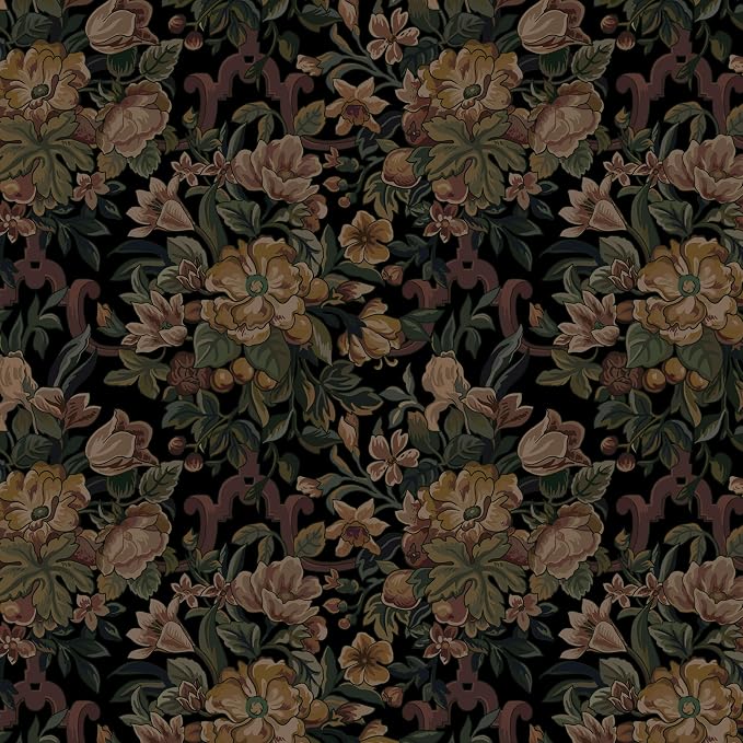 Dimoon Vintage Wallpaper Peel and Stick Archival Dark Green Floral Wallpaper 17.3"x78.7"Flower Leaf Retro Contact Paper for Bedroom Thicken Waterproof Self Adhesive Wall Paper Removable Vinyl Roll
