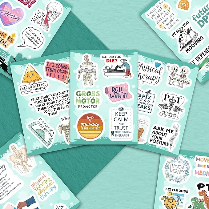 100Pcs Physical Therapy Stickers and Decals for Water Bottle, Laptop - Physical Therapist Gifts & Party Decorations - Medical, Occupational Therapy Stickers- Gift for Women & Men