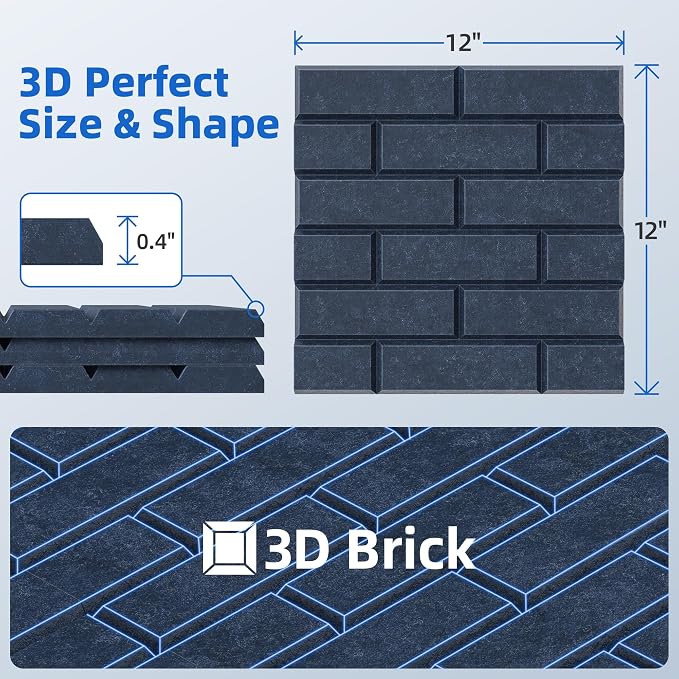 20 Pack Acoustic Panels with Self Adhesive, 12" X 12" X 0.4" High Density Sound Proof Foam Panels for Walls, Soundproof Wall Panel, Brick Sound Absorbing Panel for Home Studio Office Decor Navy Blue