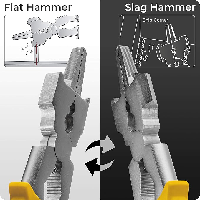Deluxe+ Mig Welding Pliers, Slag Hammer, Flat Face Hammer, Scraper, Fine/Coarse Files, Side Pull V-Notch, Ergonomic Grip, Heat Treated, 8”, PM25