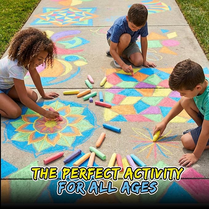 16 PCS Sidewalk Chalk for Kids - 16 Colors, Non-Toxic Washable Jumbo Outdoor Chalks - Set of Outdoor Paint for Kids and Toddlers - Chalkboard Toys - Perfect for Party & Creative Play