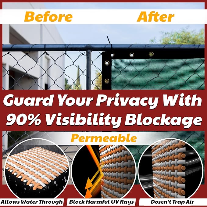 Amgo Custom Made 8' x 91' Green Fence Privacy Screen Windscreen with Bindings & Grommets, Heavy Duty for Commercial and Residential, 90% Blockage, Cable Zip Ties Included (We Customize)
