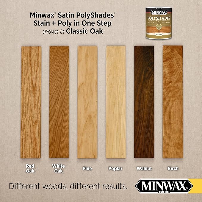 Minwax PolyShades Wood Stain + Polyurethane Finish – ½ Pint, Classic Oak, Satin