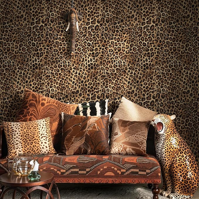 Brown Leopard Print Peel and Stick Wallpaper, 17.3" x 1200" | Waterproof Removable Self Adhesive Wallpaper, Unique Funky Cheetah Contact Paper for Bedroom, Bathroom, Decor,144.3 sq.
