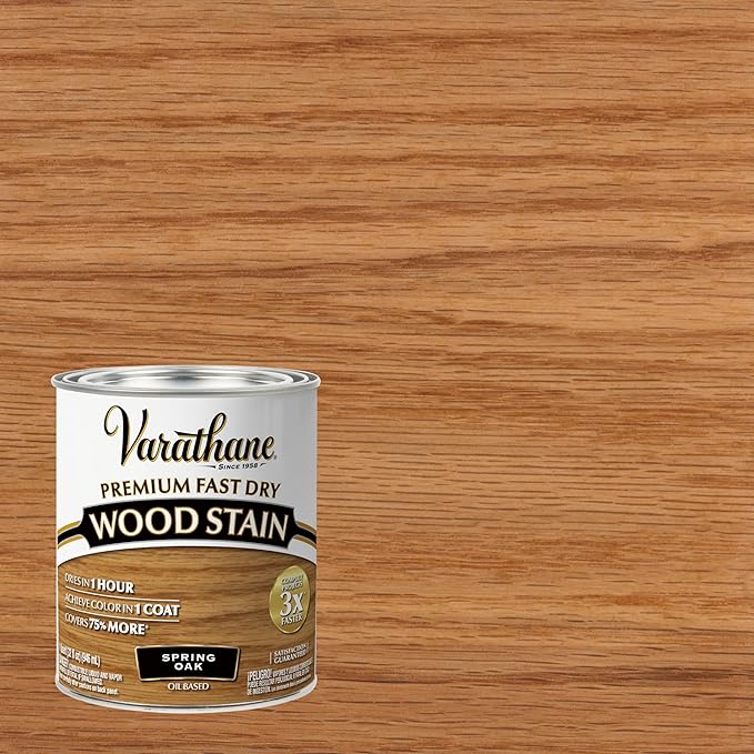 Varathane Premium Fast Dry Wood Stain | 1 Hour Dry Time | 1 Coat Color | Interior Wood Stain | Furniture, Cabinets, Doors, Trim | Quart | Spring Oak