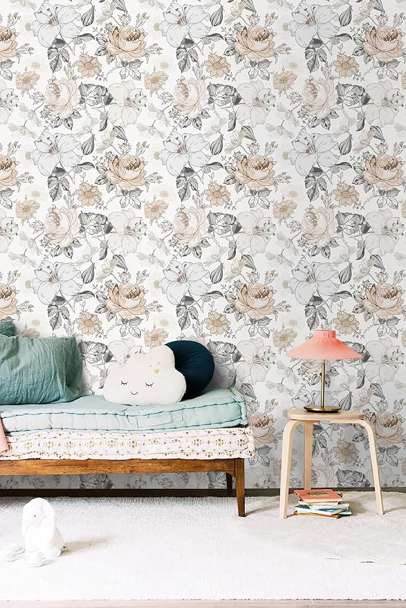 Hopepak Floral Peel and Stick Wallpaper for Bedroom Modern Farmhouse Flower Wall Paper Self Adhesive Removable Contact Paper for Cabinets Bathroom Nursery Shelf Drawer 15.5'' x 78.7''