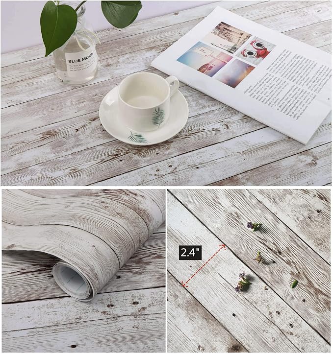 Heroad Contact Paper Peel and Stick Wallpaper Wood Grain Contact Paper for Cabinets Countertop Waterproof Removable Wallpaper Self Adhesive Decorative Shiplap Papel Tapiz para Pared 17.7''x787''