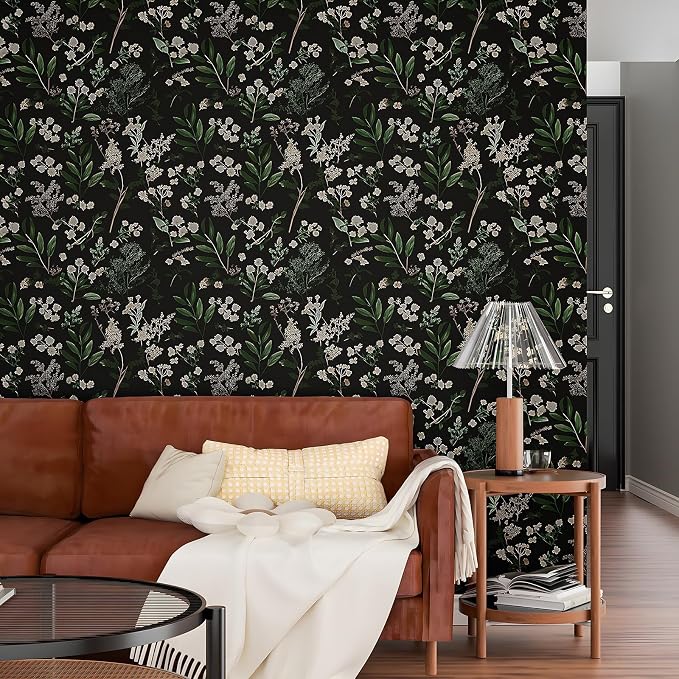 Vintage Dark Green Floral Leaf Peel and Stick Wallpaper 17.5"x197" | Self Adhesive/Removable/Waterproof/Thick Vinyl Contact Paper for Bathroom Bedroom Shelf Cabinet Drawer,Prepasted,Easy Peel