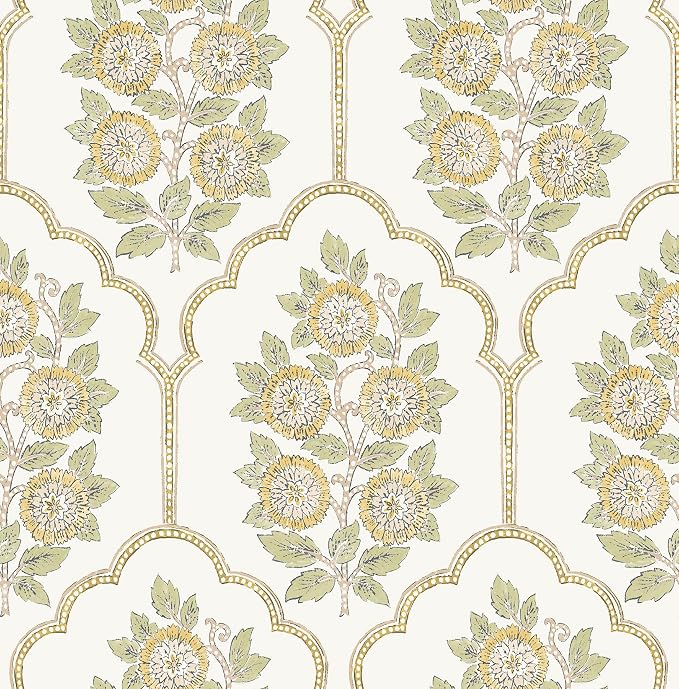 NuWallpaper x Society Social Floral Bazaar Ochre Peel and Stick Wallpaper, Removable Wallpaper, 20.5 in x 18 ft