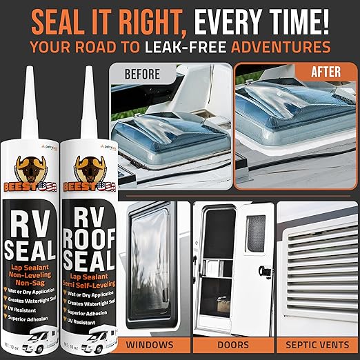 BEEST RV Roof Repair Kit Includes: Roof Coating 5G, EPDM Primer 1G, RV Cleaner 32 Oz, Non-Sag Lap sealant, Self-Leveling Lap Sealant, Seam Roller, Seam Tape & Gloves| Repair & Maintenance Bundle