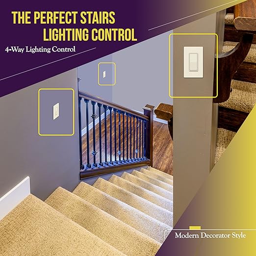ENERLITES 4-Way Decorator Paddle Rocker Light Switch, Gloss Finish, Clamp Down Wiring, Grounding Screw, Residential Grade, 15A 120V/277V, UL Listed, 94150-LA, Light Almond