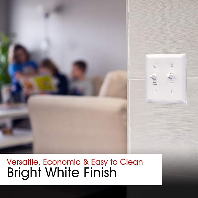 Power Gear Double Wall Plates Cover, 2 Gang, Light switch cover, 0.32" x 4.47", Outlet Covers, Screws Included, White, 44756
