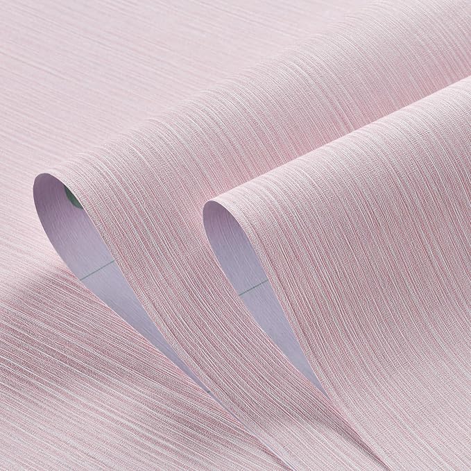 Haimin Grasscloth Wallpaper Textured 24in X 393in Fabric Contact Paper Pink Wall Paper Textured Linen Peel and Stick Self-Adhesive Thick Vinyl Embossed Film Wallpaper (Pink)