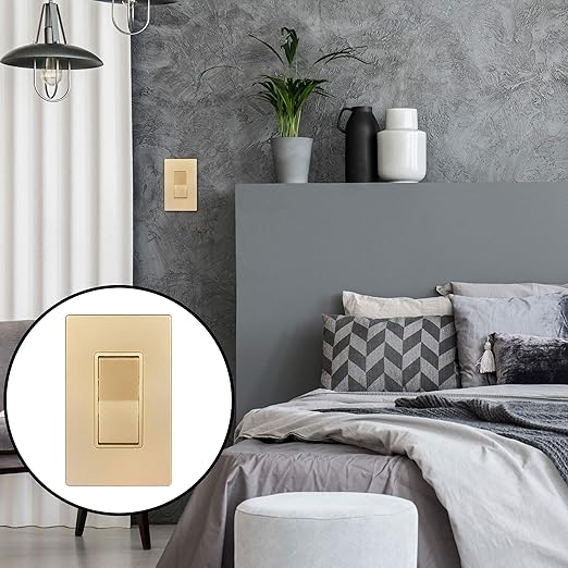 ENERLITES 3-Way Decorator Paddle Light Switch, Gloss Finish, Single Pole or Three Way, 3 Wire, Grounding Screw, Residential Grade, 15A 120V/277V, UL Listed, 93150-GD-10PCS, Gold, (10 Pack)