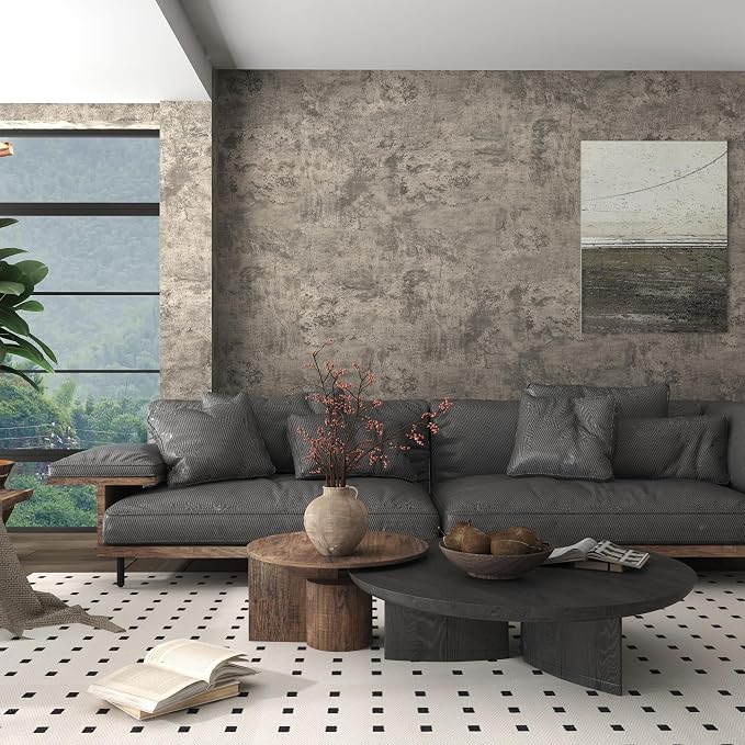 JSEVEM 48"×118" Light Brown Concrete Wallpaper Peel and Stick Industrial Beige Gray Cement Contact Paper Vinyl Warp Matte Textured Self Adhesive Wall Paper for Bedroom Bathroom Office Walls