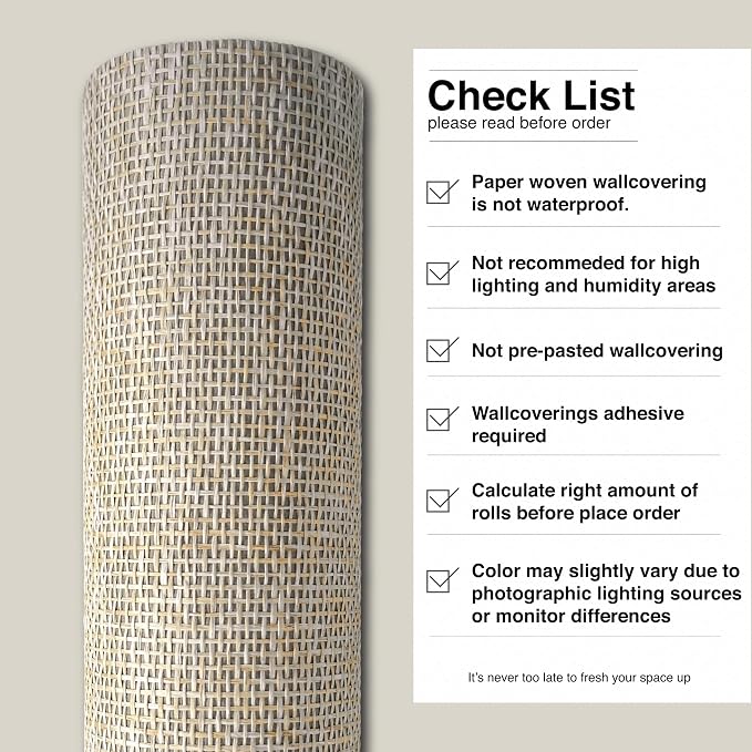 Ansehan Wallcovering W030105 Envy Collection 36" W x 8 Yard L, Natural Paper Weave Grasscloth Modern Texture Wallcovering for Living Room Bedroom Feature Wall, Cream Wheat
