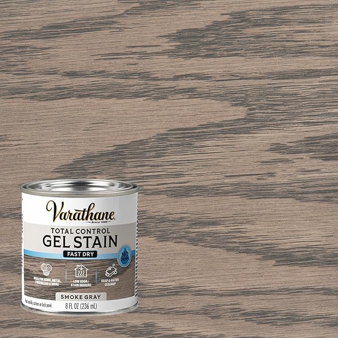 Varathane Total Control Gel Stain | Low Odor Water-Based Formula | Thick Gel Formula for Vertical Surfaces | Ideal for Wood, Metal & Fiberglass | Half Pint | Smoke Gray