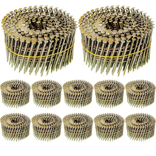 Hotop 3600 Count Siding Nails, 15-Degree Wire Collated Coil Siding Nails, Full Round Head Mild Steel Nail for Sheathing Decking Fencing Attachment Replacement Parts(2 1/4 Inch)