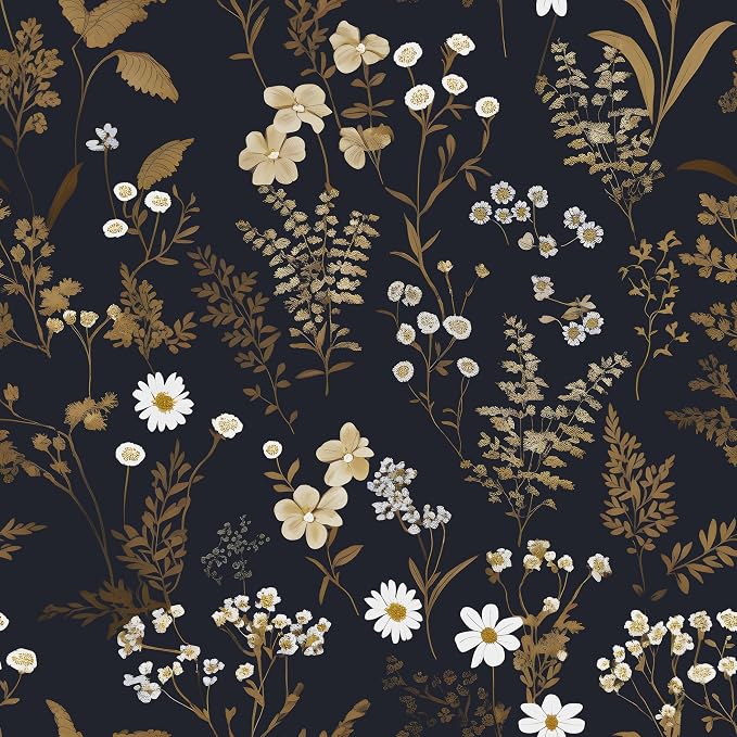 Floral Leaf Vintage Wallpaper Peel and Stick 17.5"x78.7", Dark Gold | Self Adhesive/Removable/Waterproof/Thick Vinyl Contact Paper for Bathroom Bedroom Shelf Cabinet Drawer,Prepasted,Easy Peel
