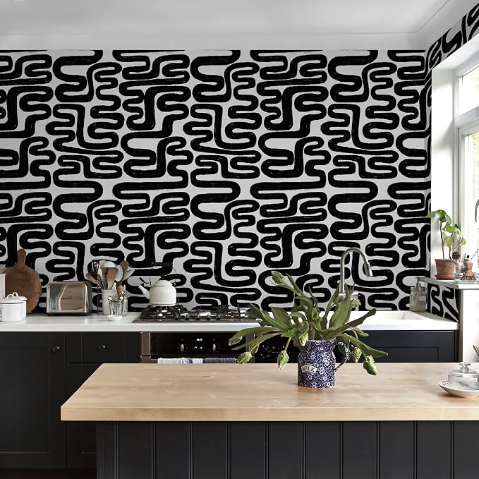 Peel and Stick Wallpaper Black and White Wall Paper Modern Geometric Self-Adhesive Removable Contact Paper Thicken Waterproof Easy to Clean Decorative for Bedroom Bathroom Film 17.3in x 78.7in
