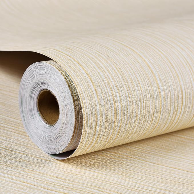 Haimin Grasscloth Wallpaper Textured 24in X 393in Fabric Contact Paper Textured Linen Wall Paper Peel and Stick Self-Adhesive Thick Vinyl Embossed Wallpaper (Yellow)
