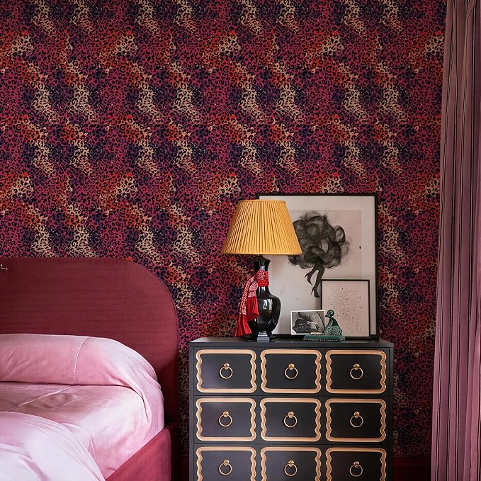 Hot Pink Leopard Print Peel and Stick Wallpaper, 17.3" x 400" | Waterproof Removable Self Adhesive Wallpaper, Unique Funky Cheetah Contact Paper for Bedroom, Bathroom, Decor