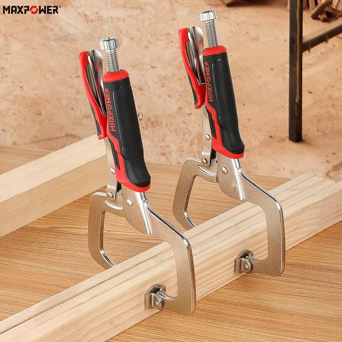 MAXPOWER 11-Inch Locking C Clamp Set, 2 Pack Metal Face Clamp with Large Flat Swivel Pads, Adjustable Heavy Duty C Clamps Locking Pliers for Woodworking, Carpentry, Cabinetry, Welding and Repair