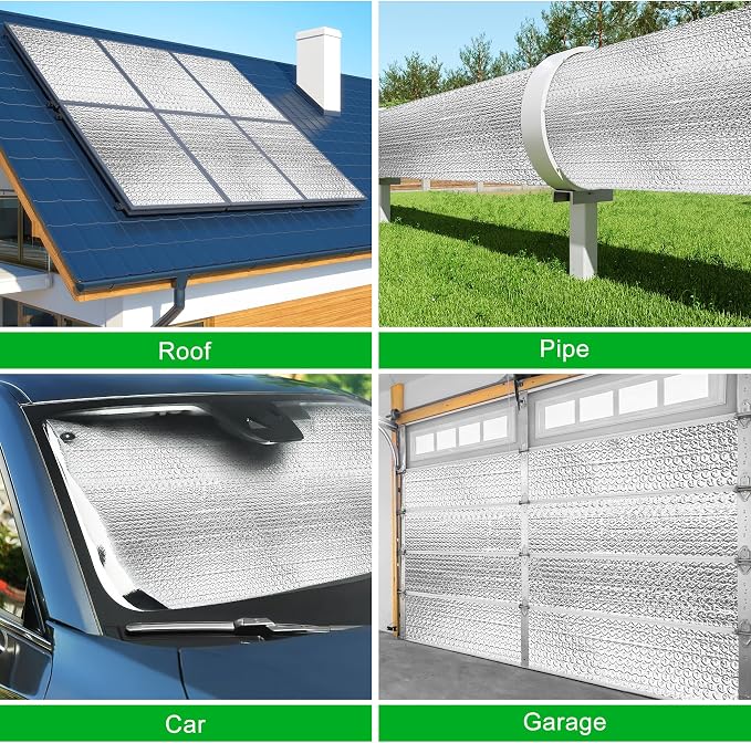 8P Garage Door Insulation Kit Panels 6MM 9x6.8 FT for Single Garage Door, Pre-Cut Bubble Reflective Aluminum Foil 120 Tape, DIY Install Temperature Control Block Summer Heat & Winter Cold (20.5x54)