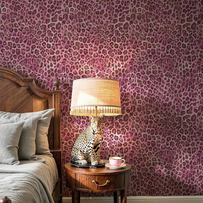 Upgrade Pink Leopard Print Peel and Stick Wallpaper, 17.3" x 400" | Waterproof Removable Self Adhesive Wallpaper, Unique Funky Cheetah Contact Paper for Bedroom, Bathroom, Decor,48.1 sq.