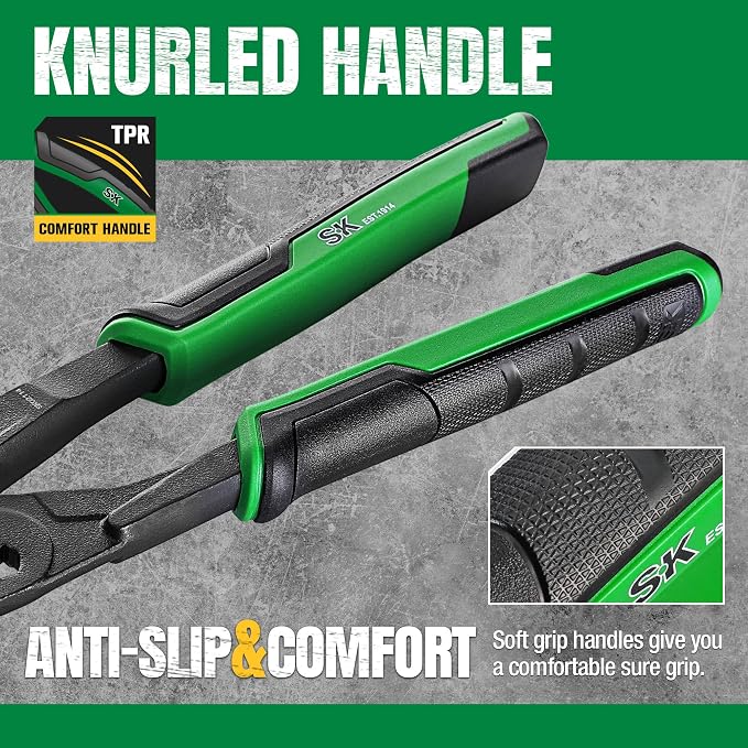 SK 7.5" Pliers Wrench, Smooth Parallel Jaw Water Pump Pliers, CR-V Steel | Groove Joint Pliers, Adajustable 13 Positions Up to 1-1/2" Jaw Capacity, Ergonomic Anti-slip Handle for Comfortable Grip