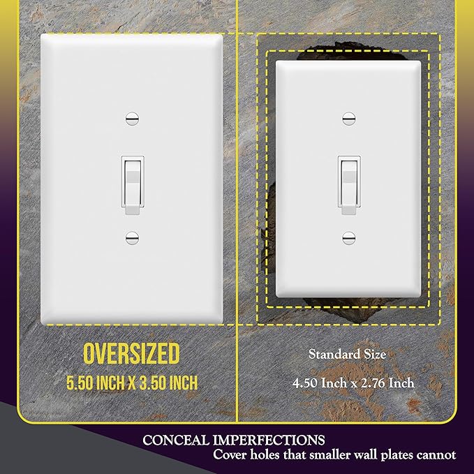 ENERLITES Toggle Light Switch Wall Plate, Jumbo Switch Cover, Oversized 1-Gang 5.5" x 3.5", Unbreakable Polycarbonate Thermoplastic, 8811O-W, White