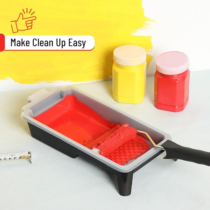 Bates- 4 Inch Paint Tray, 3 Pack, Black, Plastic 4 Inch Paint Roller Tray, Deep Capacity, Textured Ridge