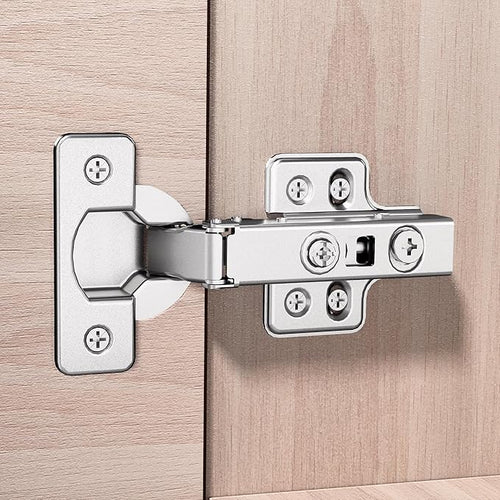 10pcs Full Overlay Cabinet Hinge Frameless Concealed Door Hinges European Soft Closing Four-Hole Mounting Plate Hinges Nickel Plated Finish