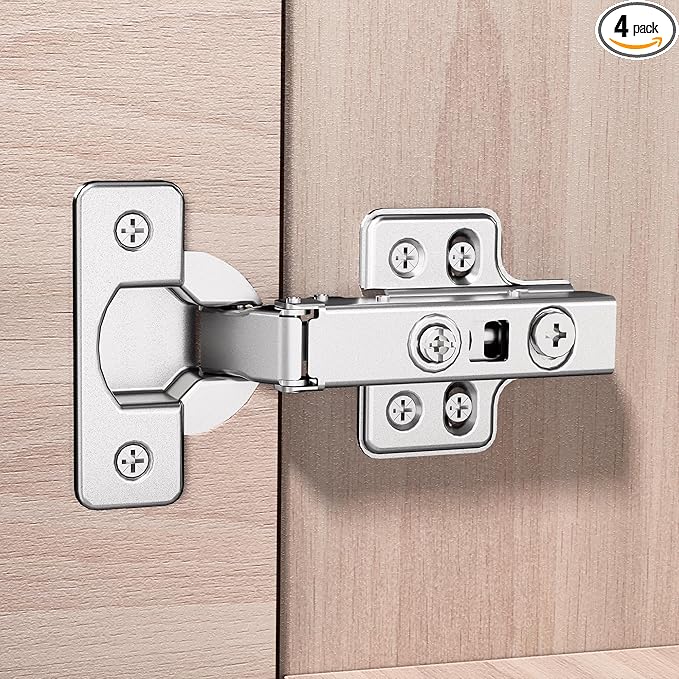 4pcs Full Overlay Soft Close Cabinet Hinges Frameless Concealed Door Hinges European Soft Closing Four-Hole Mounting Plate Hinges Nickel Plated Finish